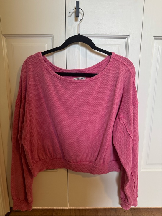 We The Free Tops - We The Free Rose Pink Waffle Long-Sleeve Off the Shoulder Cropped Top
